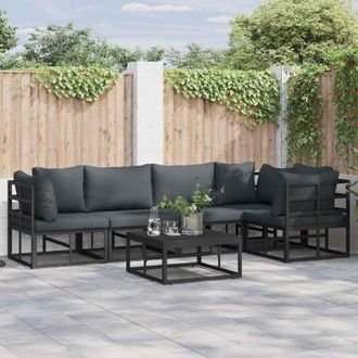 vidaXL Conjunto De Sof&aacute; De Jard&iacute;n Con Coj&iacute;n 6 Pcs Negro Aluminio Vidaxl