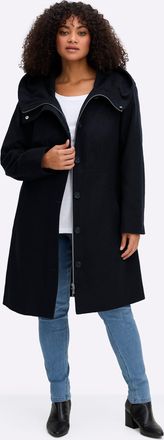 Sheego Kurzmantel SHEEGO, Damen, Gr. 40, tiefblau, 90% Polyester, 10% Wolle, unifarben, unifarben mit Farbeinsatz, unifarben mit Farbeins&auml;tzen, M&auml;ntel Kurzma