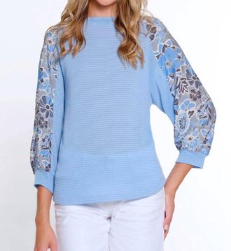 Multiples Cuffed Raglan 3/4 Sleeve Scoop Neck Top In Cornflower