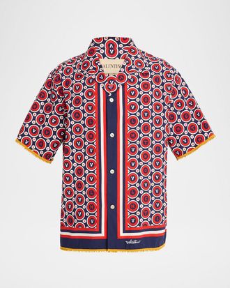 Valentino Garavani Mens Bulles Royales Cotton Poplin Bowling Shirt