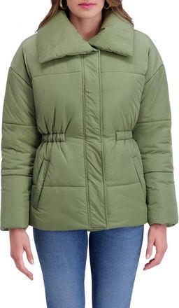 Kensie Envelope Collar Puffer Coat in Basil at Nordstrom, Size X-Large