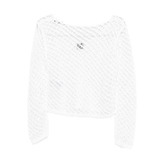 Pinko Round-neck Knitwear, female, White, Size: S Round-neck Sweater