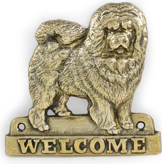 OEM Chow Chow - Cartel Para Puerta Con Un Perro, Placa De Bienvenida De Lat&oacute;n, Cartel Exclusivo Con La Palabra Welcome De Art-dog