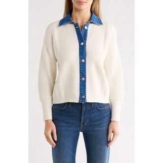 Cyrus Novelty Denim Trim Sweater in Cream/Denim at Nordstrom Rack, Size X-Large