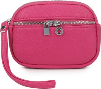 Generic Womens Small Wristlet Pouch, Dual Zipper Compartments, Silver Hardware, Small Clutch Bag with Strap (Rose)