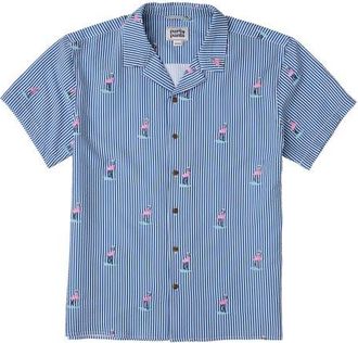 Party Pants Mingo Weekender Stripe Flamingo Print Seersucker Camp Shirt in Indigo at Nordstrom, Size Xx-Large