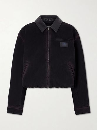 Acne Studios Giacca In Twill Di Cotone Effetto Consumato Con Finiture In Pelle E Logo Applicato - Marrone