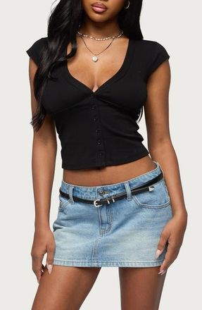 Edikted Alza Front Button Crop Top in Black at Nordstrom, Size X-Small