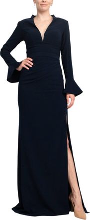 Jovani Crepe Side Slit Column Silhouette Gown In Plum