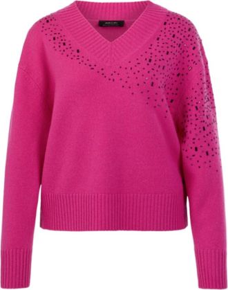 Marc Cain Sweatshirts & Hoodies - Dames - V-hals truien - Roze - 2XL - Truien & Vesten