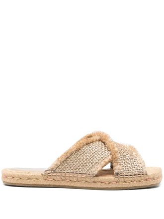 Jimmy Choo London Aciel slides - women - Polyurethane/Fabric/Rubber/Calf Leather - 38,5 - Gold