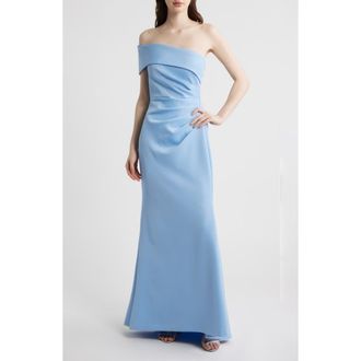 Eliza J One-Shoulder Ruched Gown in Lake at Nordstrom, Size 14