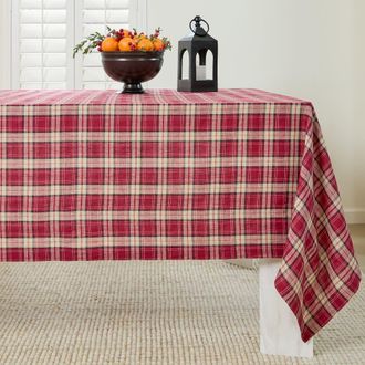 Solino Home Linen Tablecloth for Dining Table, Holiday and Everyday Dining Table Decor - Burgundy Plaid at Nordstrom, Size X-Small
