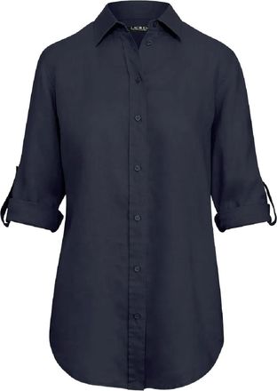 Lauren Ralph Lauren button-fastening linen shirt - women - Linen/Flax - L - Blue