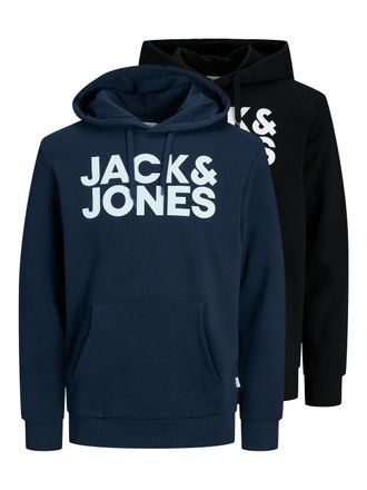 Jack & Jones Kapuzensweatshirt JACK & JONES JJECORP LOGO SWEAT HOOD 2PK MP NOOS, Herren, Gr. XL, blau (schwarz, navy), angeraute Sweatware, Obermaterial: 70% Baumw