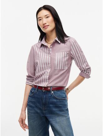 Tommy Hilfiger Womens Mixed-Stripe Stretch Oxford Shirt - Burgundy - XXL