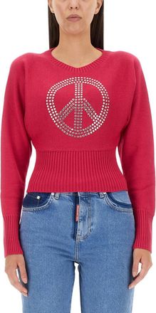 Moschino Fuchsia Embellished Round Neck Sweater