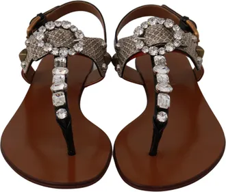 Dolce & Gabbana Leather Ayers Crystal Sandals Flip Flops Womens Shoes