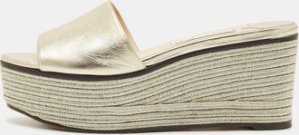 Jimmy Choo London Gold Leather Wedge Espadrille Slide Sandals