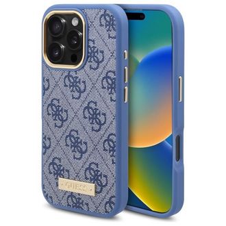 OEM Funda R&iacute;gida Azul/azul Para Iphone 16 Pro De 6,3 De Guess Guhmp16lu4gprb Con Placa De Logotipo 4g Y Magsafe