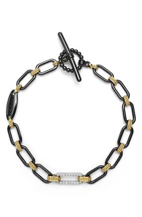 Lagos Signature Caviar Black Ceramic Link & Diamond Bracelet at Nordstrom, Size 6