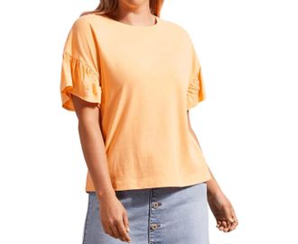 Tribal Crew Neck Drop Shoulder With Frill Tee In Sorbet