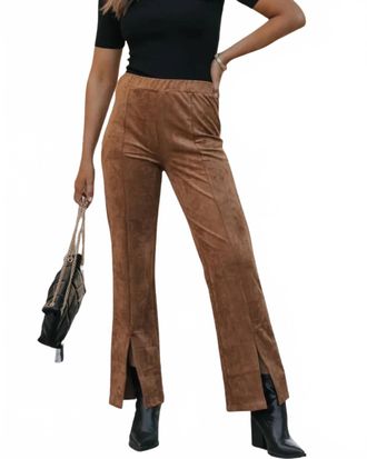 Wishlist Front Slit Suede Pants In Dark Mocha