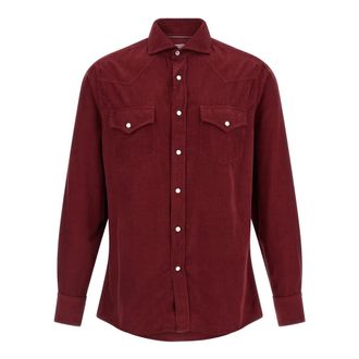 Brunello Cucinelli Casual Shirts, male, Red, XL, Easy Fit Western Shirt