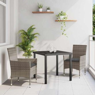vidaXL Conjunto De Comedor De Jard&iacute;n Con Coj&iacute;n 3 Pcs Gris Polirat&aacute;n Vidaxl