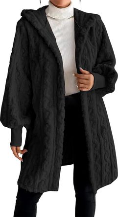 Generic Winter Jackets for Women UK Womens Long Hoodies Zip Up Fleece Lined Jacket Thermal Lounge Wear Ladies Autumn Winter Coat Longline Pullover Warm Cardig