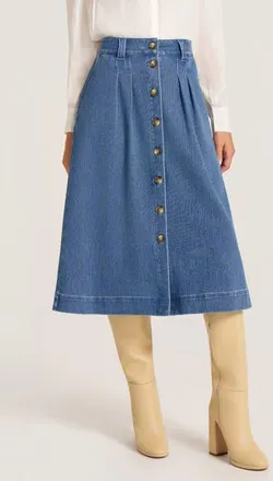 Matty M Marlow Button Front Midi Denim Skirt at Nordstrom, Size Xx-Small