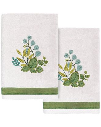 Linum Home Textiles 100% Turkish Cotton Botanica 2Pc Embellished Hand Towel Set
