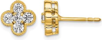 Diamond2Deal 14k Yellow Gold 3/4 ct Lab Grown Diamond Bloom Floral Stud Earrings VS Clarity, D-E Color