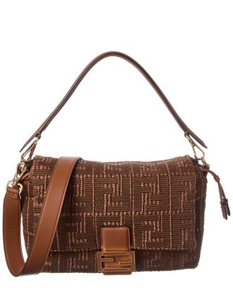 Fendi Fendi Mamma Baguette Medium Raffia Shoulder Bag