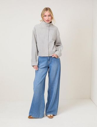 Nobody's Child Grey Funnel Neck Suede Bomber