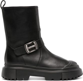 Hogan logo-buckle 40mm ankle boots - women - Leather - 36.5 - Black