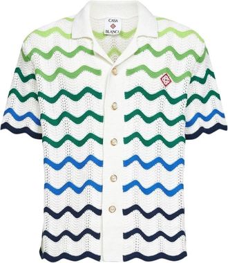 Casablanca Wave Knit Shirt - Heren - Korte mouwen Overhemden - Veelkleurig - XL - Katoen - Overhemden
