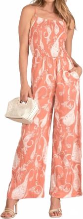 Elan Wide Leg Jumpsuit In Coral Rio Print