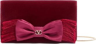 Valentino Garavani Vlogo Signature velvet bow clutch bag - women - Cotton - One Size - Red