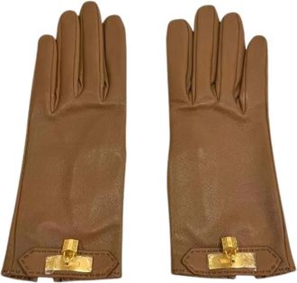 Herm&egrave;s Pre-owned Kelly Lambskin Gloves - Dames - Vintage Accessoires - Bruin - ONE Size - Leer - Vintage