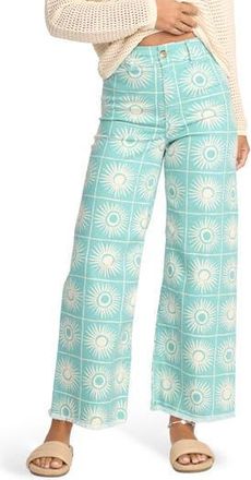 Billabong Free fall Print Wide Leg Twill Pants in Misty Blue at Nordstrom Rack, Size 25