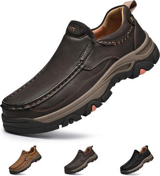 Generic Mens Waterproof Leather Shoes, Slip On Hiking Boots, Outdoor Walking Casual Sneakers, Comfortable Orthopedic Loafers for Trailing Camping Backpacking 