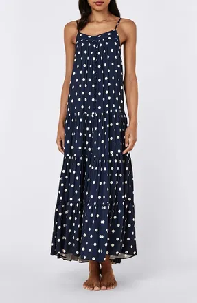 Papinelle Sleepwear Tiered Maxi Nightie in Deep Navy/cream Spot at Nordstrom, Size X-Small