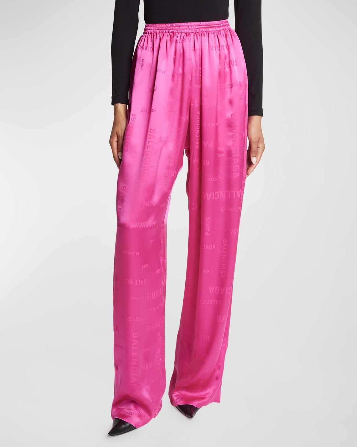 Balenciaga Pink Silk Pants With Branded Print from $1,215.00