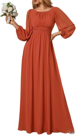 Ever-pretty Womens Dresses Evening Round Neck A-Line Long Sleeve Bridesmaid Dresses Burnt Orange 18UK
