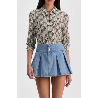 Alice & Olivia Willa Staceface Button-Up Silk Shirt in Payday Multi at Nordstrom, Size X-Large