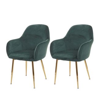 Hhg Hhg - Juego De 2 Sillas De Comedor 240, Silla De Cocina, Dise&ntilde;o Retro, Verde Terciopelo, Patas Doradas