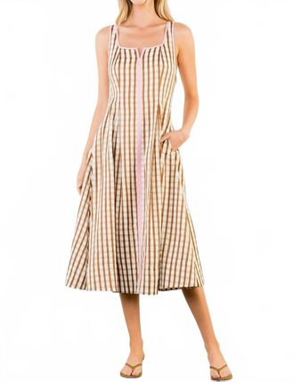 THML Clothing Gingham Midi Dress In Brown/ Pink