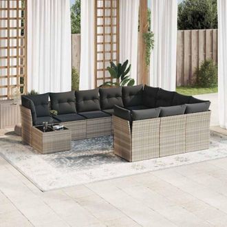 vidaXL Set De Sof&aacute;s De Jard&iacute;n 11 Pzas Y Cojines Rat&aacute;n Sint&eacute;tico Gris Vidaxl