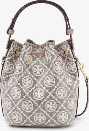 Tory Burch Womens Bucket Bag T Monogram Grey Coated Canvas